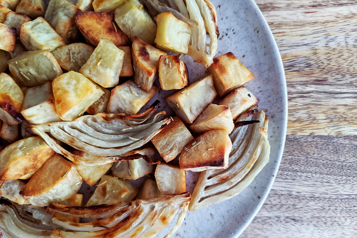 Roasted Fennel & White Sweet Potatoes